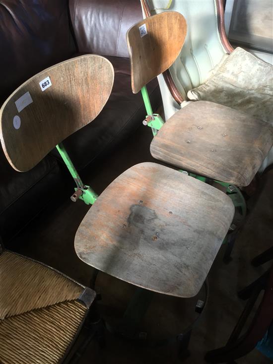 Pair of wood & metal revolving chairs